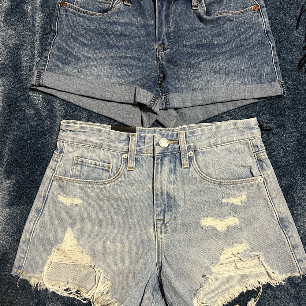 Blank NYC Two-Tone Distressed Denim Shorts - Light & Medium Blue